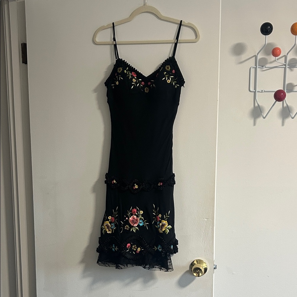 Sue Wong Black Floral Embroidered Dress
